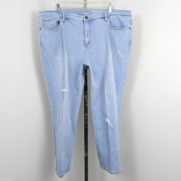 Denim&Co Denim - Studio‎ by Denim & Co Distressed Light Wash Jeans  Blue 22W